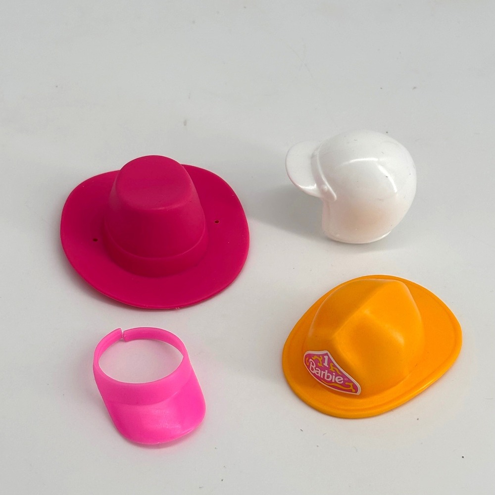 VTG‎ Barbie Doll Hat Accessory Lot Cowboy Fireman Visor Helmet 4pc Mixed